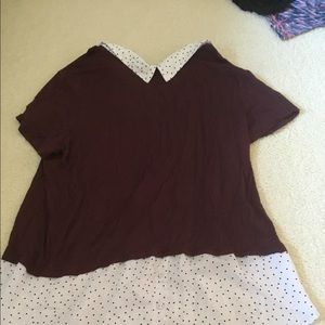 Maroon Short Sleeve Collared Top